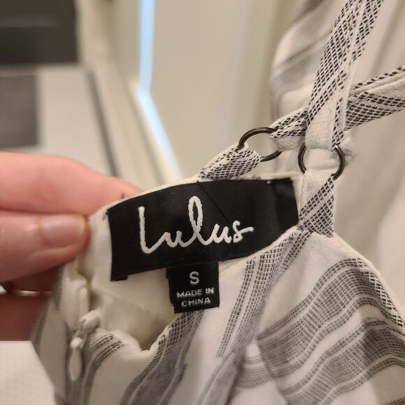 Lulus Nelson Black and White Striped Midi Dress - Picture 3 of 5